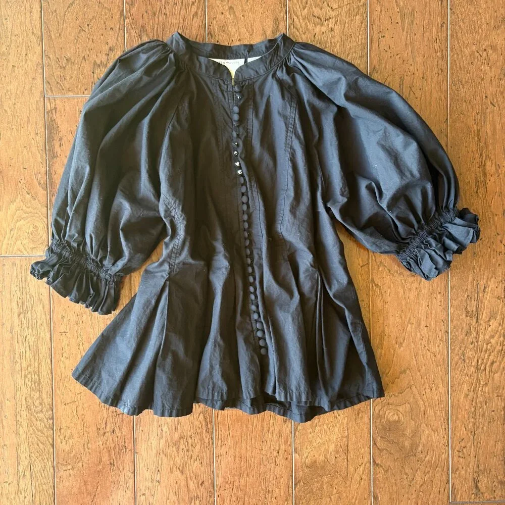 Karen Walker Melody Organic Cotton Top. Size US6/UK10. Black. - Picture 4 of 6
